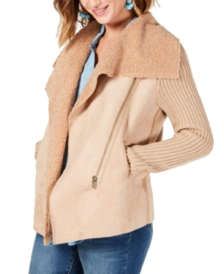 Style & Co Petite Faux Shearling Knit Sleeve Jacket