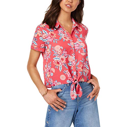 Hippie Rose Juniors Printed Tie Front Camp Shirt