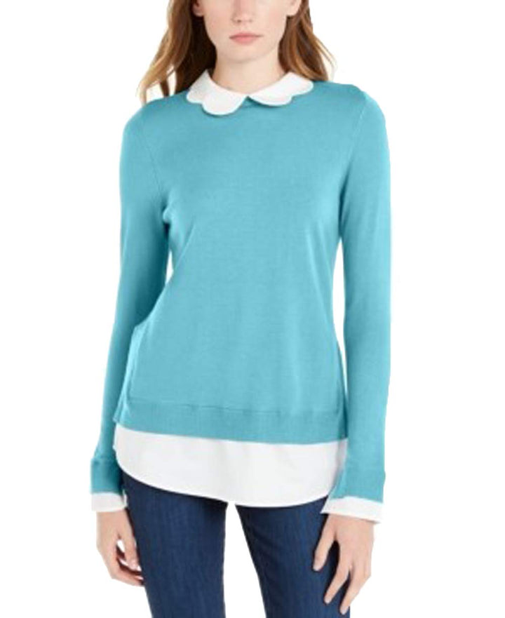 Scalloped-Neck Layered-Look Sweater