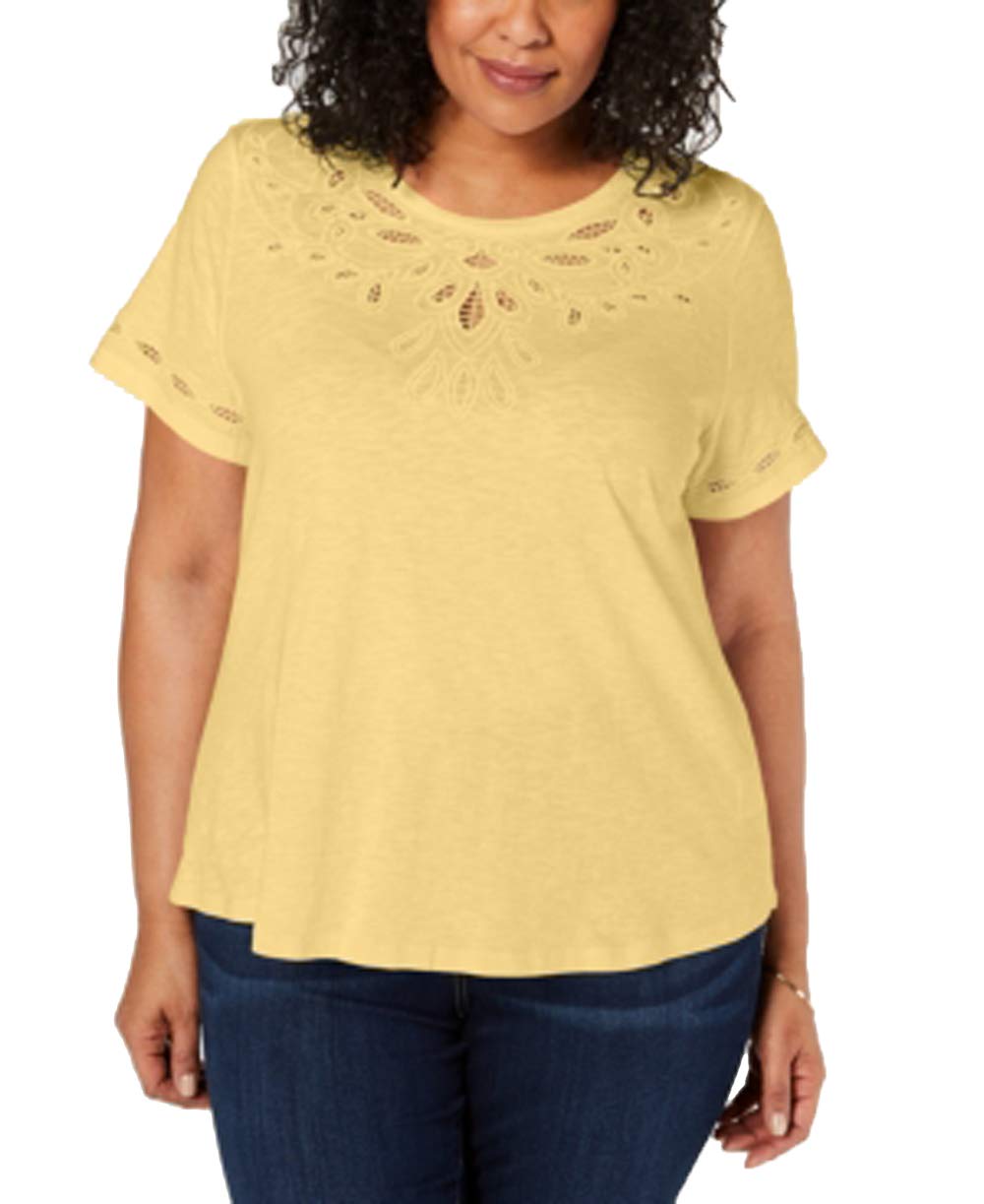 Charter Club Plus Size Cutout Short Sleeve Top