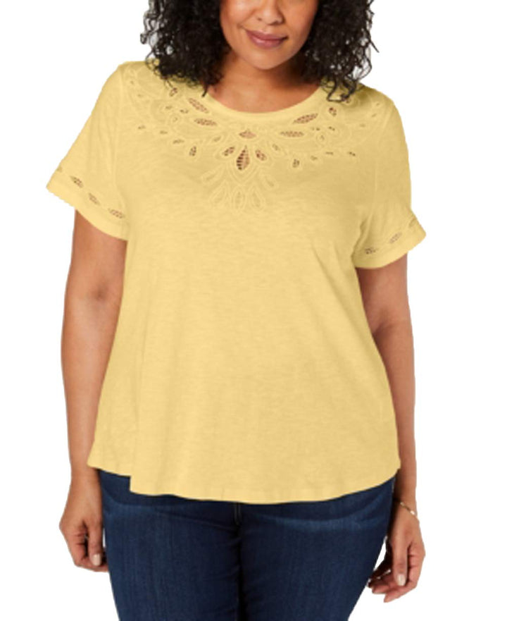 Charter Club Plus Size Cutout Short Sleeve Top