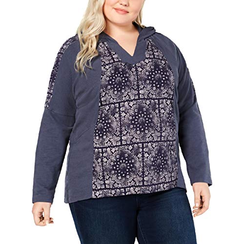 Plus Size Cotton Waffle-Knit Hoodie Sweatshirt