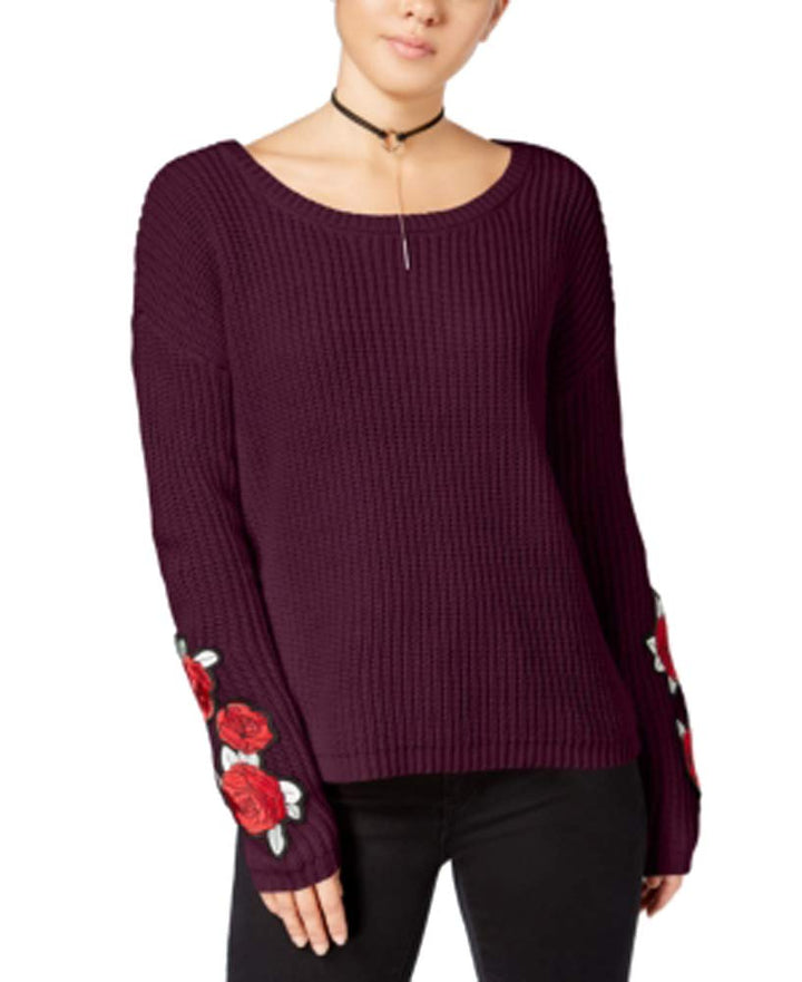Juniors' Rose-Embroidered Sweater