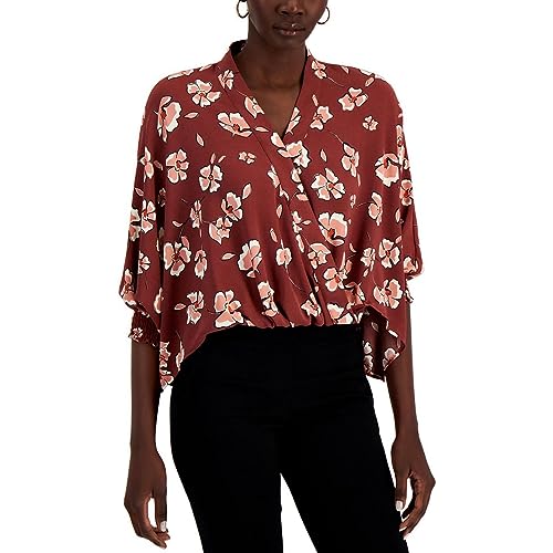 Alfani Petite Elastic Detail Printed Surplice Blouse