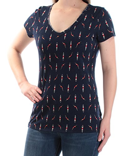 Maison Jules Cotton Printed V Neck T-Shirt