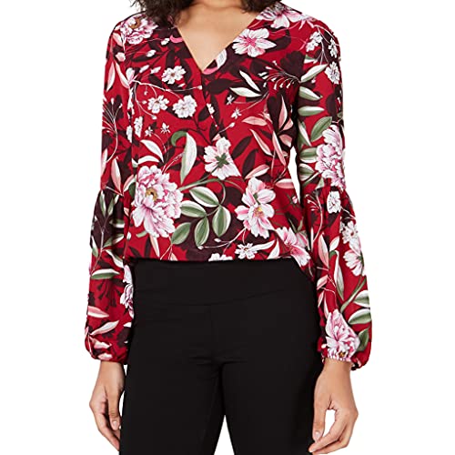 Floral-Print Faux-Wrap Top