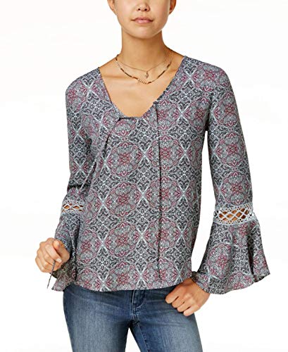 Hippie Rose Juniors Printed Crochet Bell Sleeve Top