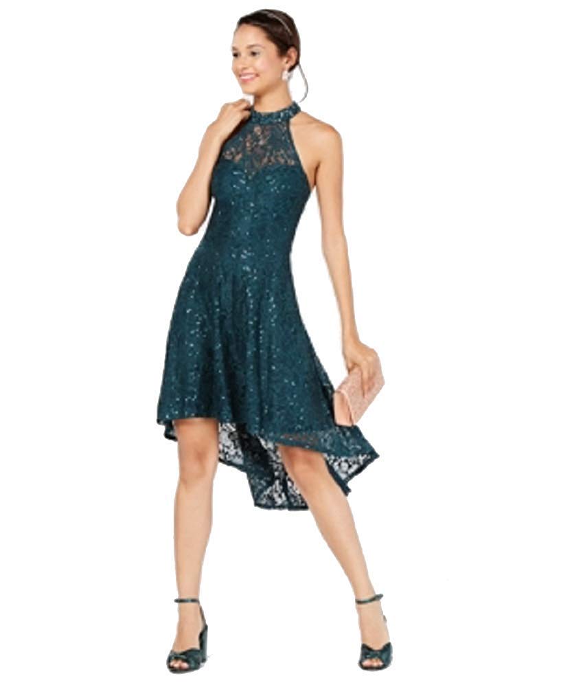 City Studios Juniors Sequined Lace High Low Dress