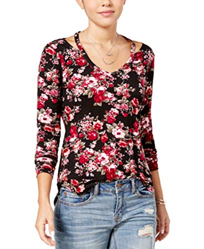 Juniors' Printed Cutout-Neck Top