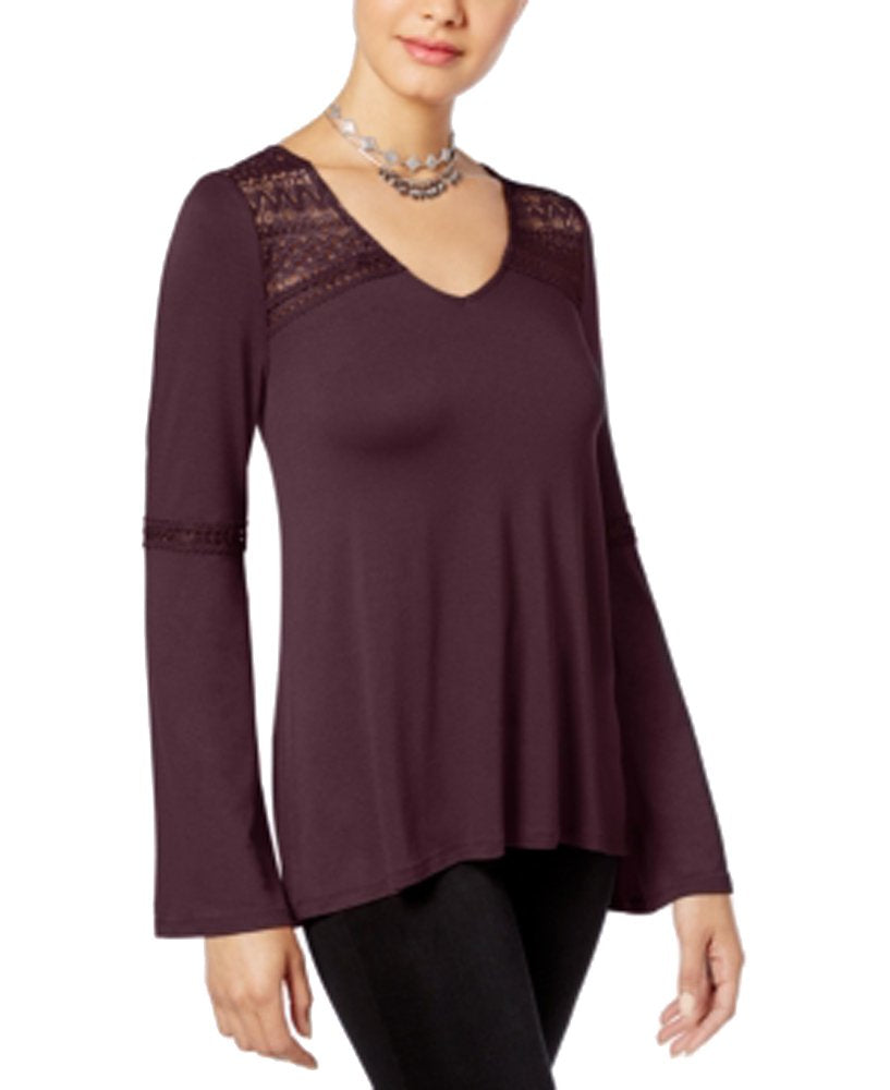 Hippie Rose Juniors Lace Trim Bell Sleeve Top