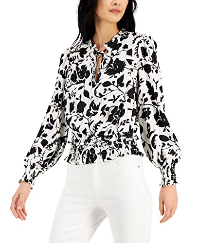 INC International Concepts Womens Printed Smocked Hem Top