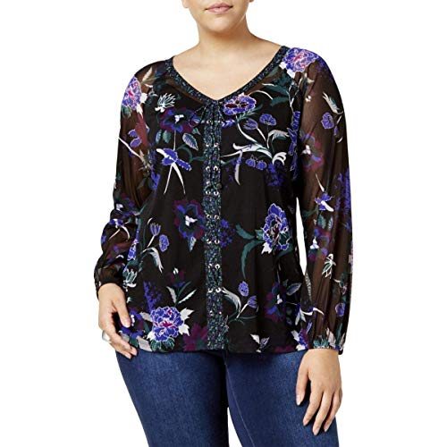 INC International Concepts Plus Size Printed Lace Up Top