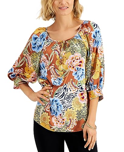 JM Collection Floral Print Balloon Sleeve Top