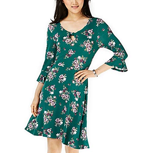 Juniors' Keyhole Printed Bell-Sleeve Dress