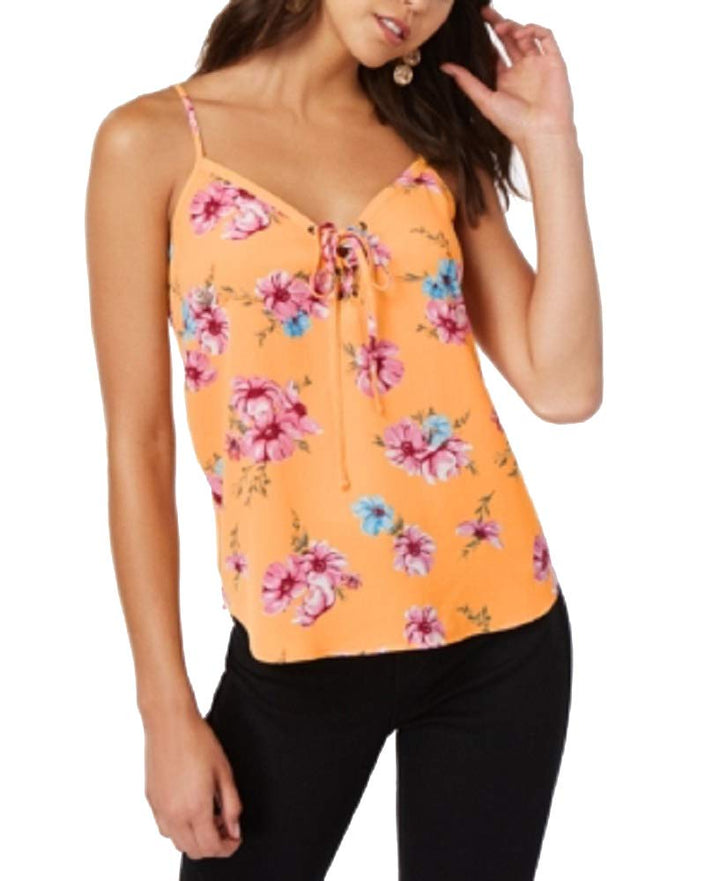 Juniors' Printed Lace-Up Tank Top