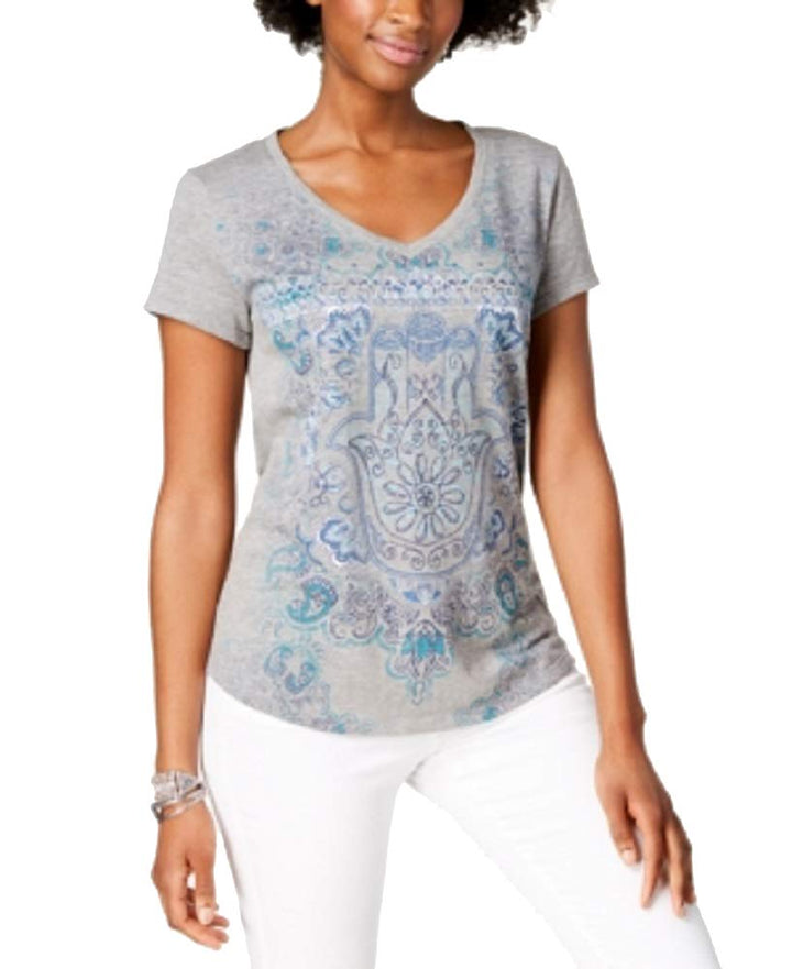 Style & Co Graphic V Neck T-Shirt