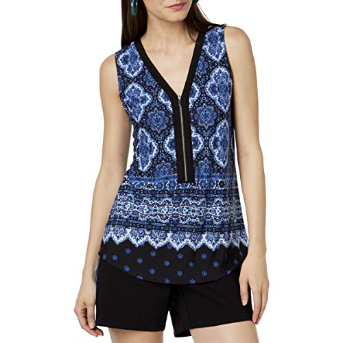 Petite Zip Front Printed Tank Top