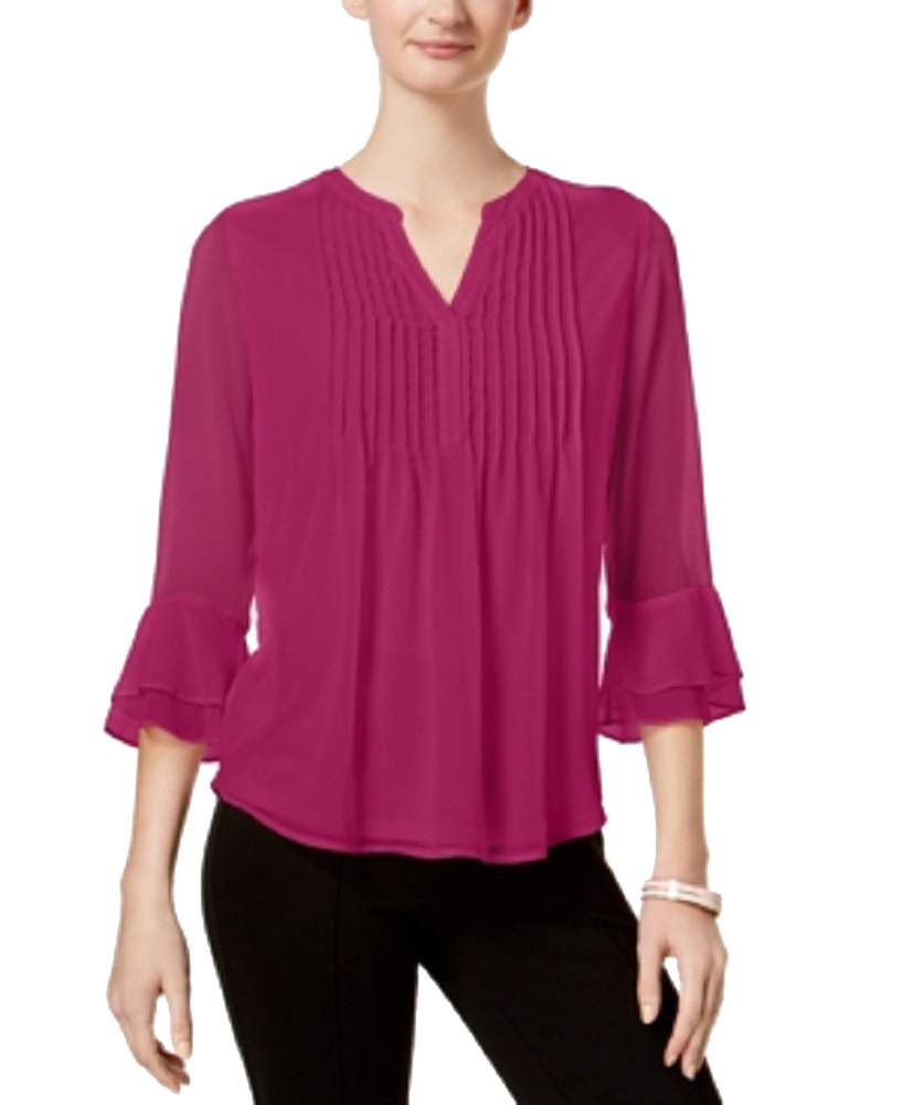Charter Club Double Ruffle Solid Pintuck Top