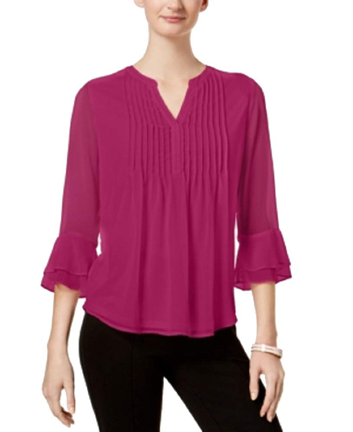 Charter Club Double Ruffle Solid Pintuck Top