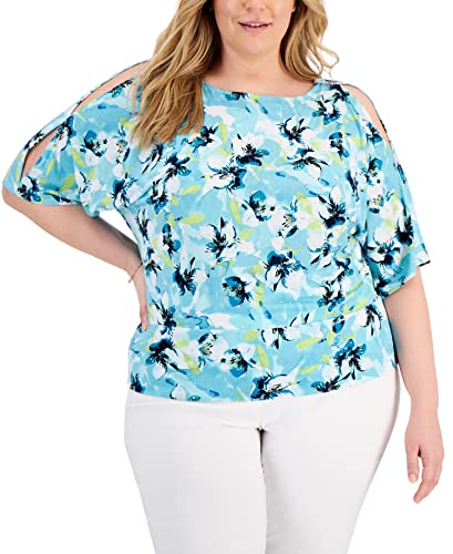 JM Collection Plus Size Printed Cold Shoulder Top