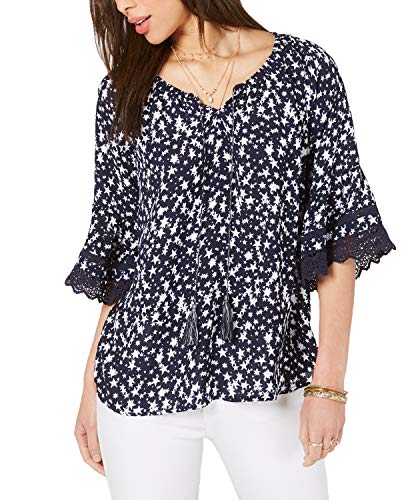 Printed Lace Bell-Sleeve Top