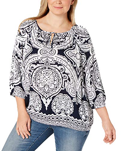 Plus Size Printed Keyhole Detail Top