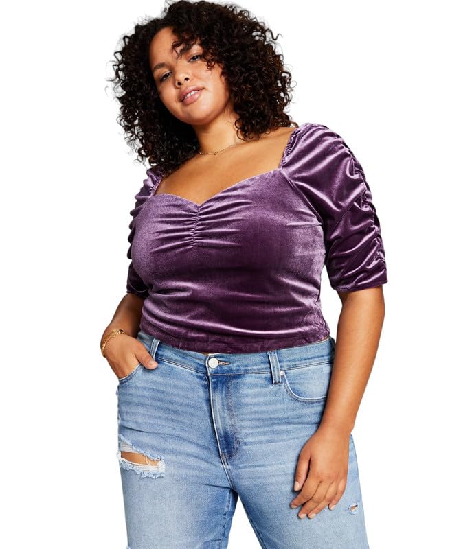Now This Trendy Plus Size Puff Sleeve Velvet Top