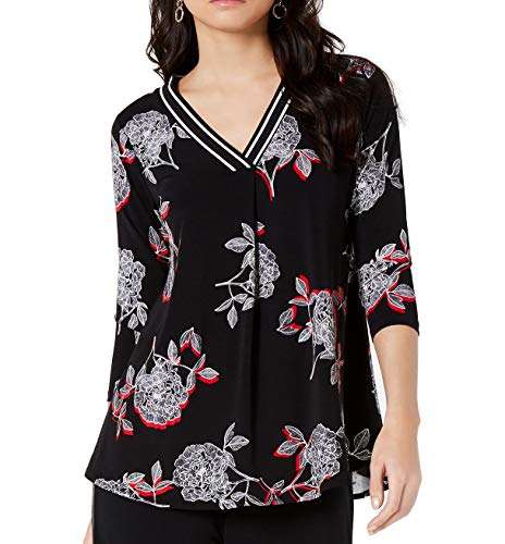 Printed Sweater-Trim Top