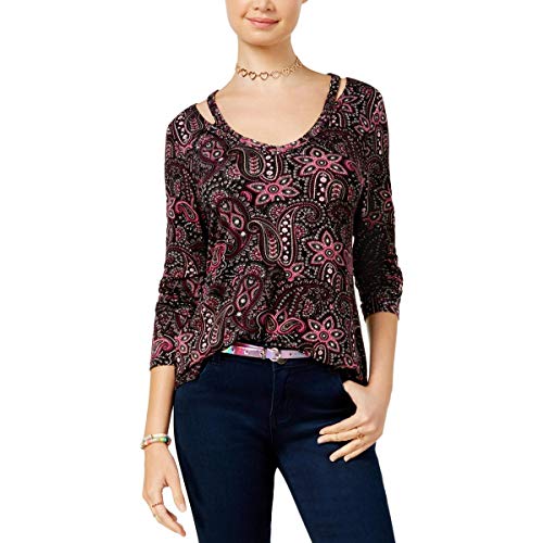 Juniors' Printed Cutout-Neck Top