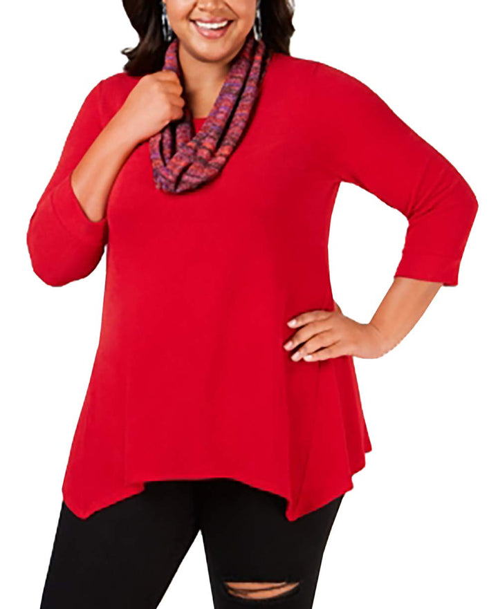 NY Collection Plus Size Handkerchief Hem Top Printed Scarf