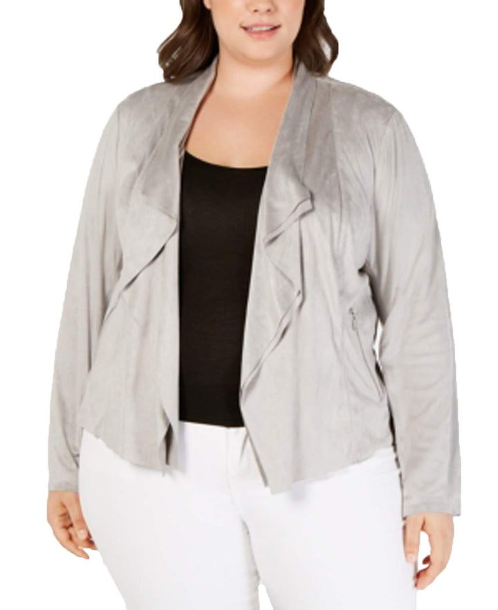 I.N.C. Plus Size Faux-Suede Double-Layer Drape-Front Jacket