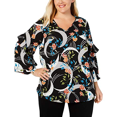 Alfani Plus Size Printed Ruffled Sleeve Zip Back Top