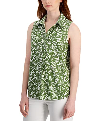 Style & Co Womens Cotton Poplin Printed Sleeveless Popover Shirt