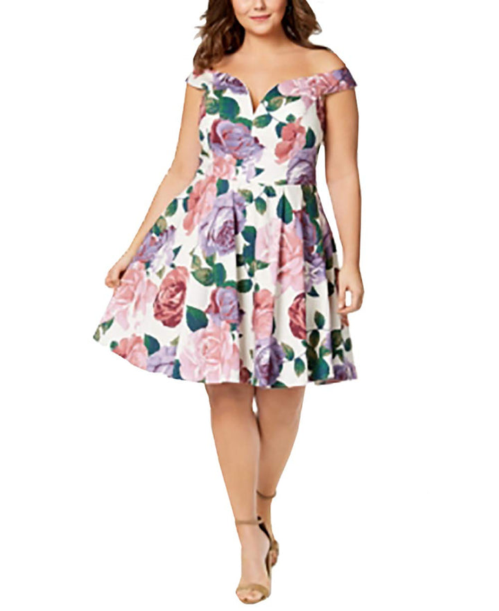 City Studios Trendy Plus Size Printed Off The Shoulder Dress
