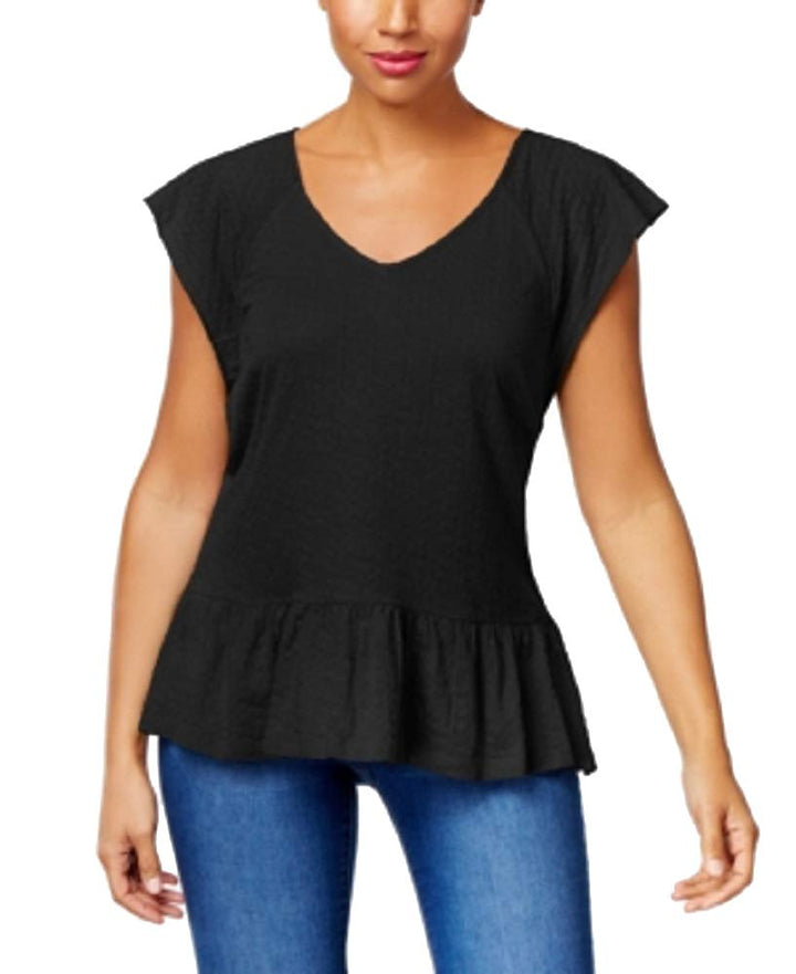V-Neck Cotton Jacquard Peplum Top