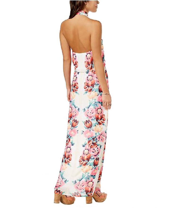 juniors floral maxi dresses Vintage Floral Maxi Dress by Parnelli Juniors - Petite Size, Ties at Back, White Floral Applique Around Neckline, Retro Casual Fashion