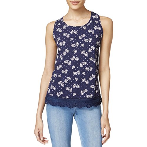 Maison Jules Cotton Floral Print Crochet Trim Tank Top