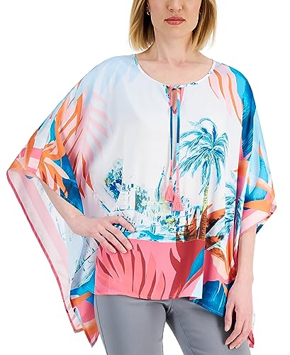 JM Collection Womens Tropical Print Poncho