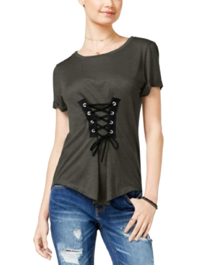 Almost Famous Juniors Corset Front High Low T-Shirt