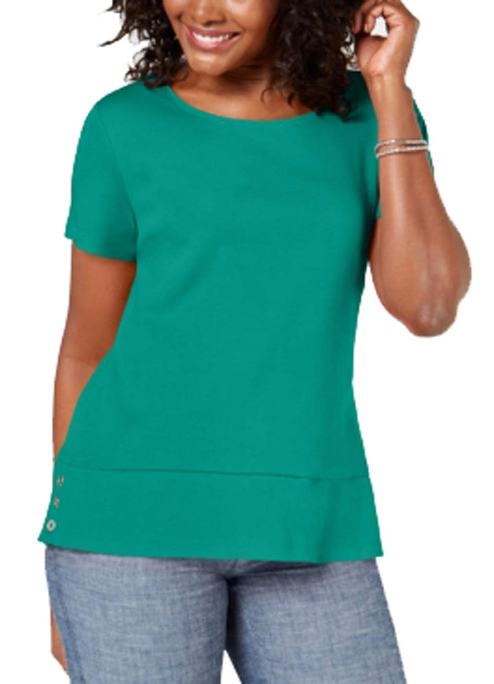 Karen Scott Button Hem Scoop Neck Top