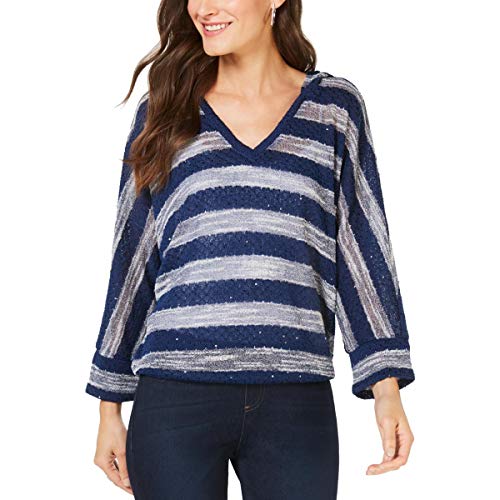 Textured Knit Striped Hooded Top