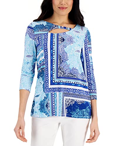 JM Collection Womens Serafina Patchwork Print Top