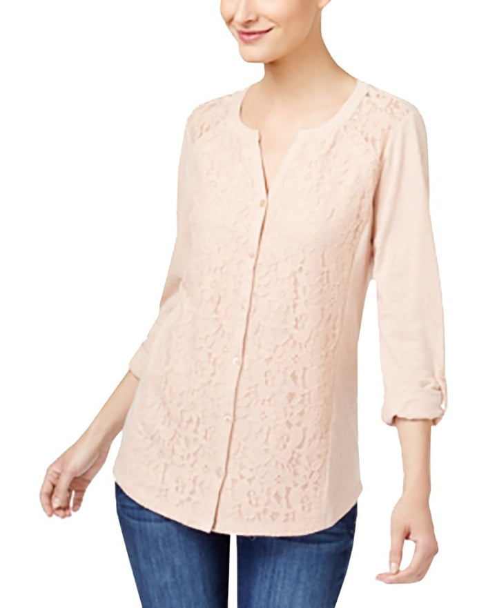 Style & Co Lace Panel Knit Shirt