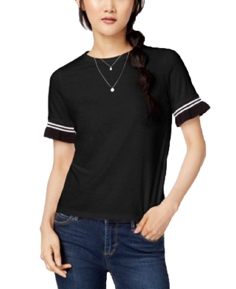 Juniors' Contrast Stripe Ruffle-Sleeve T-Shirt