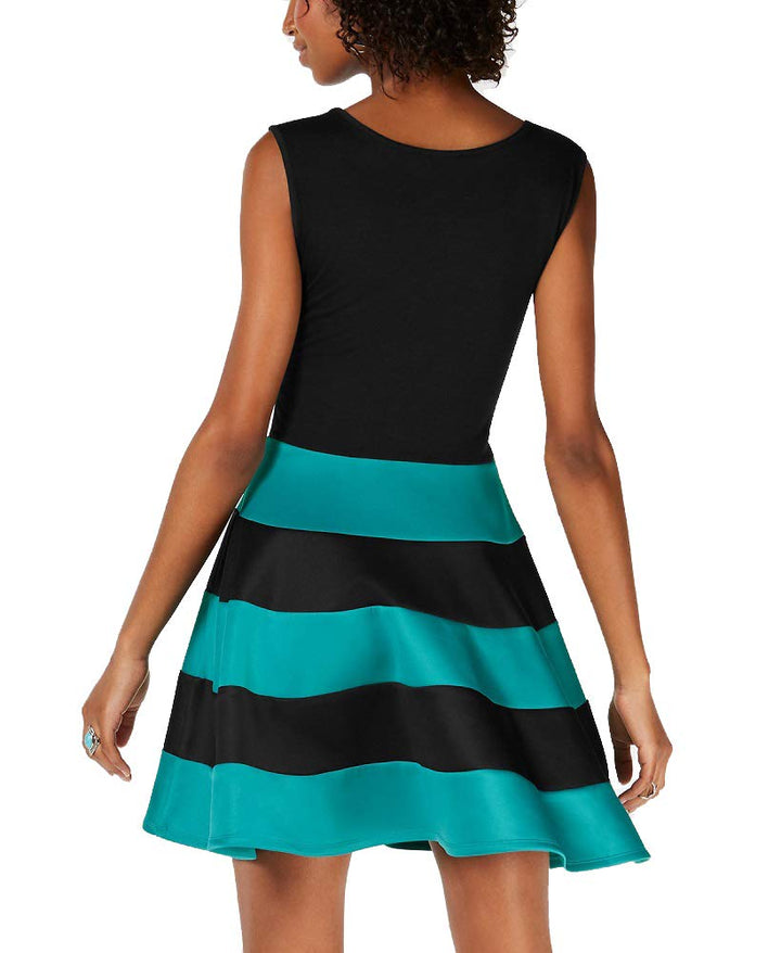 Juniors' Striped Fit & Flare Scuba Dress