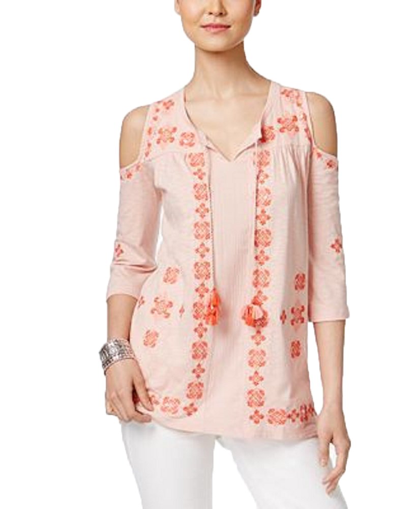 Style & Co Embroidered Cold Shoulder Top