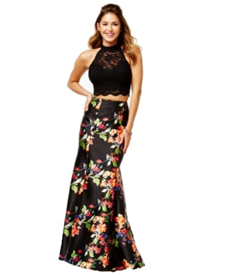 City Studios Juniors' 2-Pc. Lace Open-Back Floral-Print Dress
