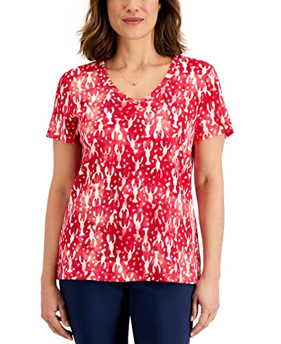 Karen Scott Womens Lobster Love Printed Top