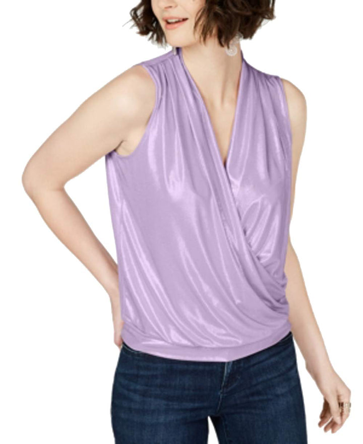 INC Sleeveless Surplice Shine Top