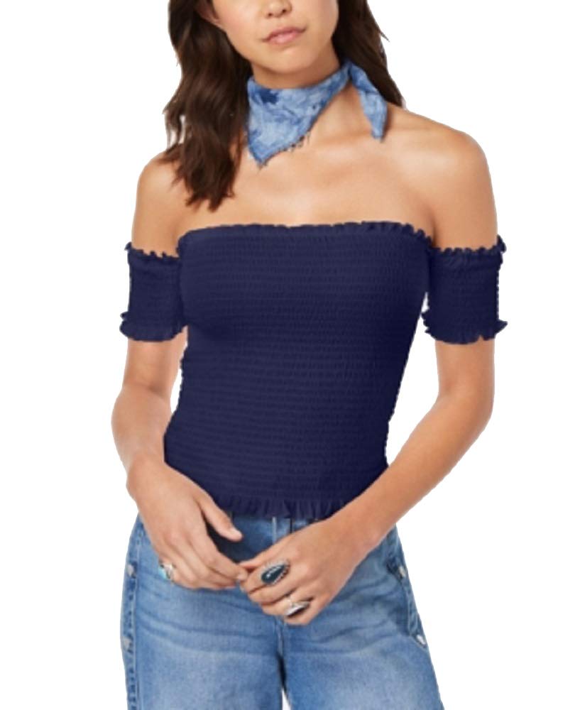 Juniors' Smocked Off-The-Shoulder Crop Top